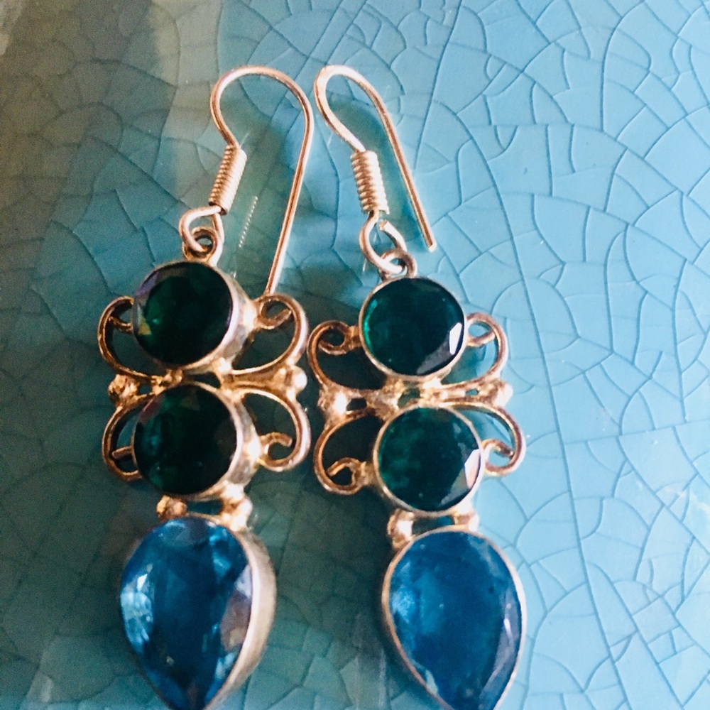 .925 Topaz Emerald Earrings